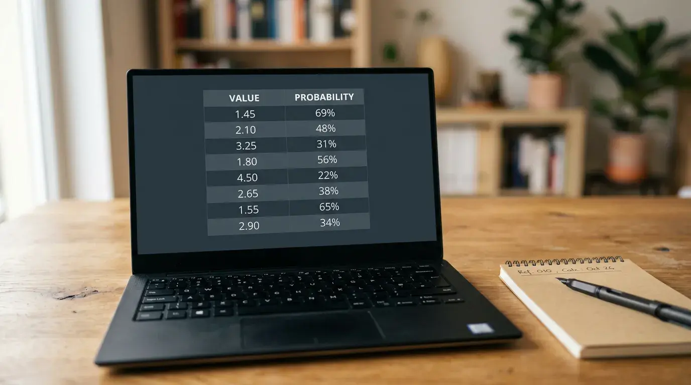Pantalla con cuotas decimales y porcentajes de probabilidad asociados