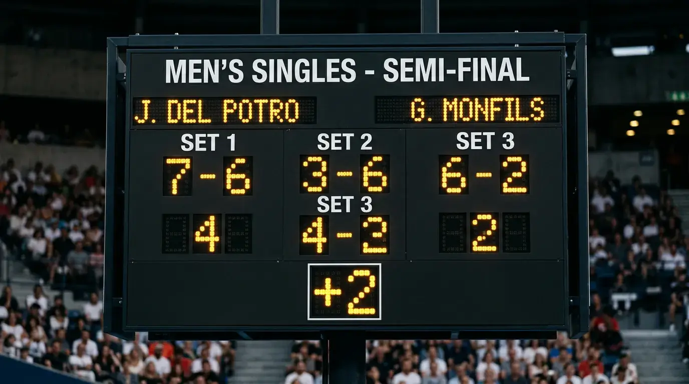 Marcador de tenis con visualización de hándicap de juegos aplicado al resultado